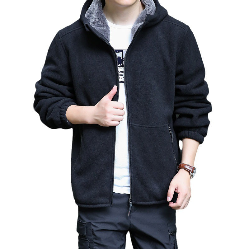 Herr Utomhus Fleece Jacka med Huva, Hel Dragkedja och Zip Fickor