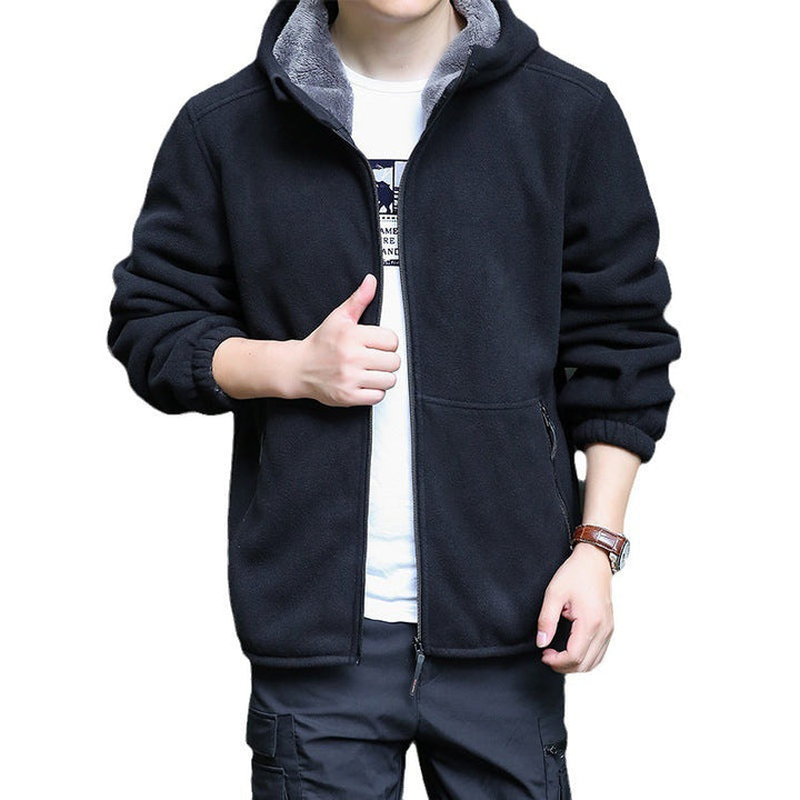 Herr Utomhus Fleece Jacka med Huva, Hel Dragkedja och Zip Fickor