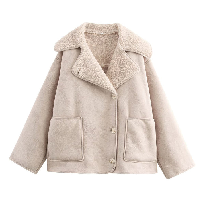 Dam Kort Skärning Oversize Faux Shearling Kappa med Teddy Krage