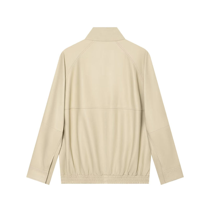 Dam Oversize Faux Läder Blouson Jacka med Stå Krage