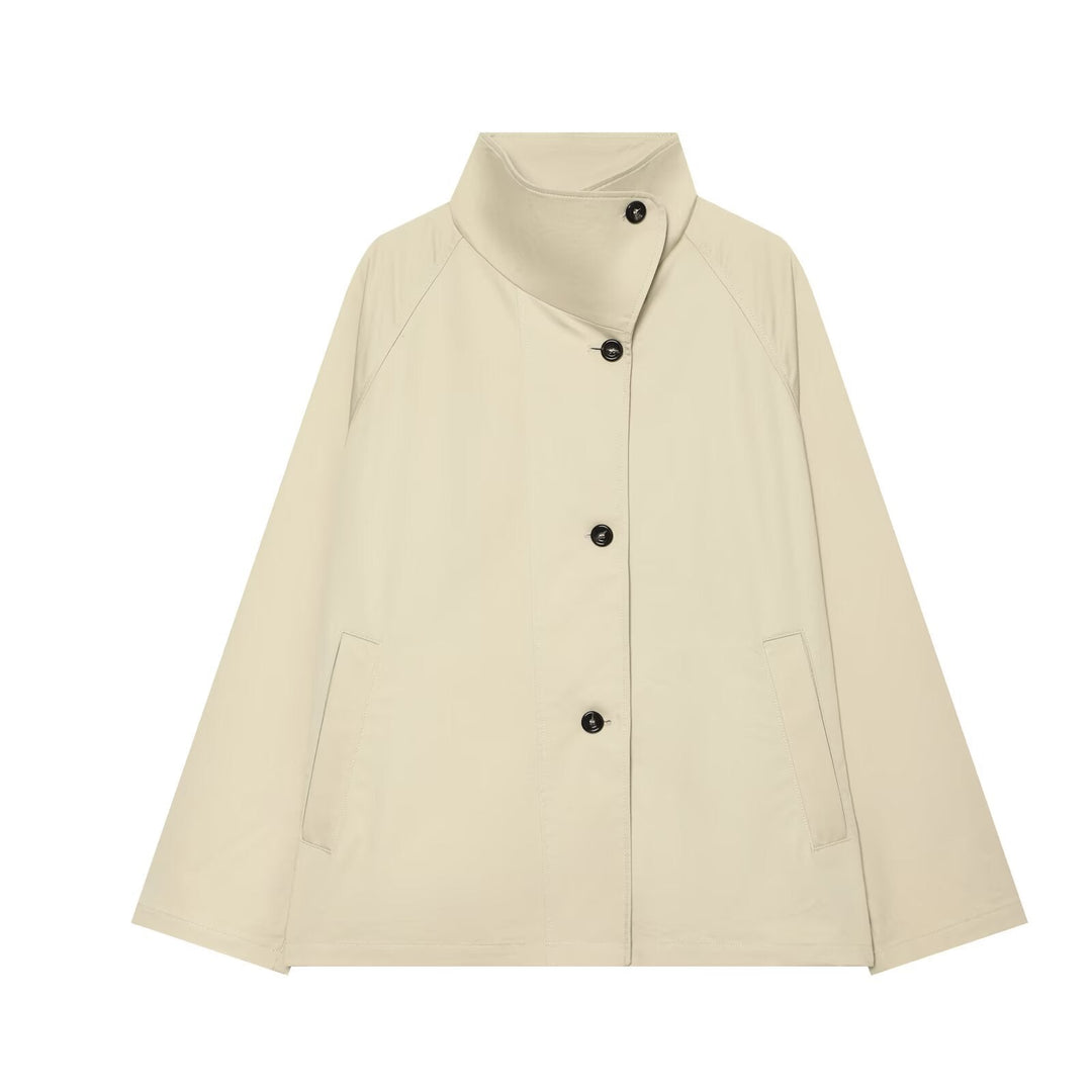 Dam Kort A-Line Övergångsjacka med Hög Standing Krage och Raglan Ärmar