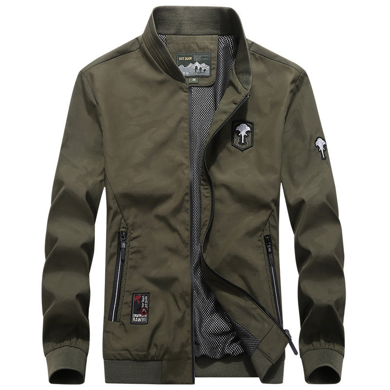 Herr lätt urban Windbreaker Jacka med meshfoder, Broderad Patchar och fickor med dragkedja