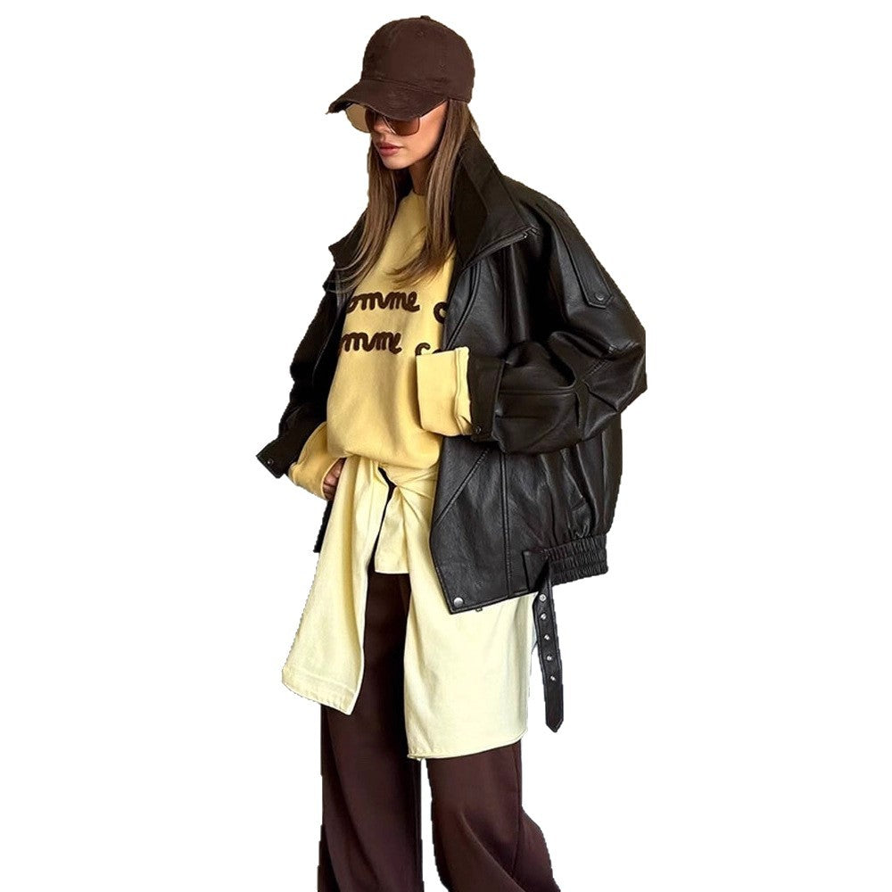 Dam oversize Läder Jacka