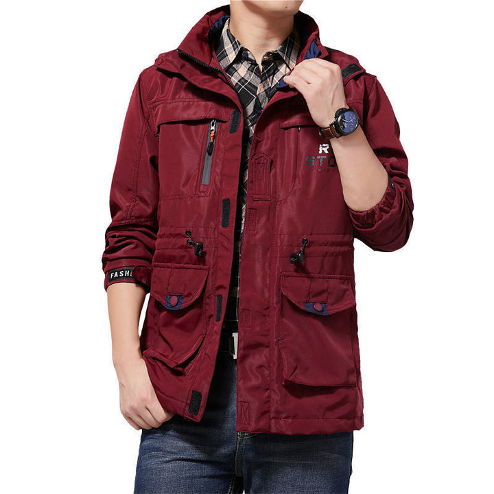 Herr Lätt Utility Fält Parka med Huva, Multi-Pockets och Justerbar Dragsko Midja