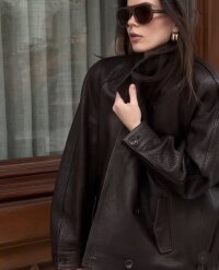 Dam oversize läderlook kappa med Textured Surface och vid Lapels
