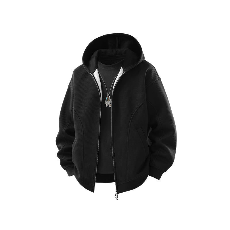 Herr Kapuzensweatjacke med Durchgehendem Reißverschluss, Ribbad Fåll och Versteckten Seitentaschen