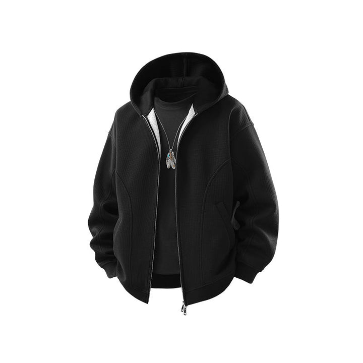 Herr Kapuzensweatjacke med Durchgehendem Reißverschluss, Ribbad Fåll och Versteckten Seitentaschen
