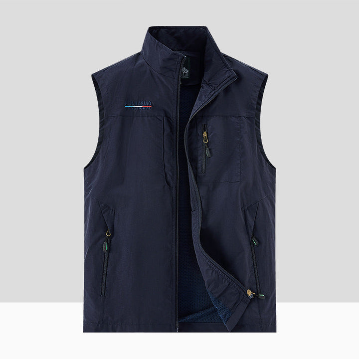 Herr Technical Utomhus Väst med Andningsbar Mesh Foder, Zippered Fickor och Standing Krage