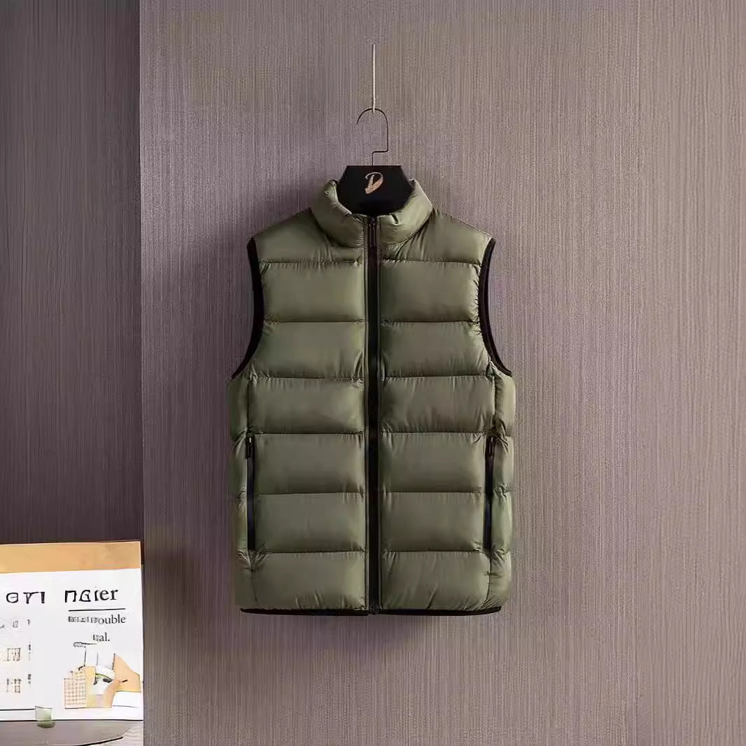 Herr Slim-Fit Ultra-Light Quiltad Termisk Väst med Hög Krage och Vattenavvisande Dragkedjor