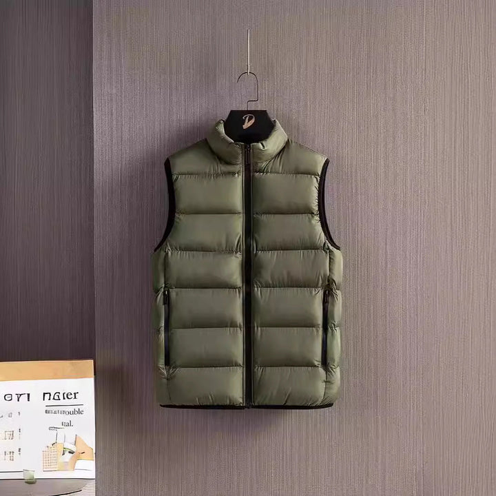 Herr Slim-Fit Ultra-Light Quiltad Termisk Väst med Hög Krage och Vattenavvisande Dragkedjor