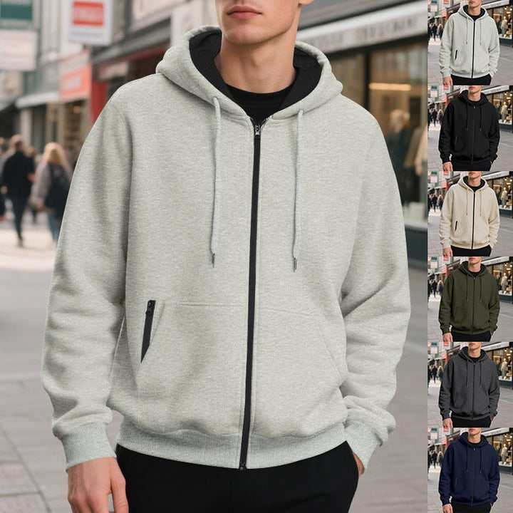 Herr Oversized med Dragkedja Luvtröja med Kangaroo Fickor och Contrasting Inner Foder
