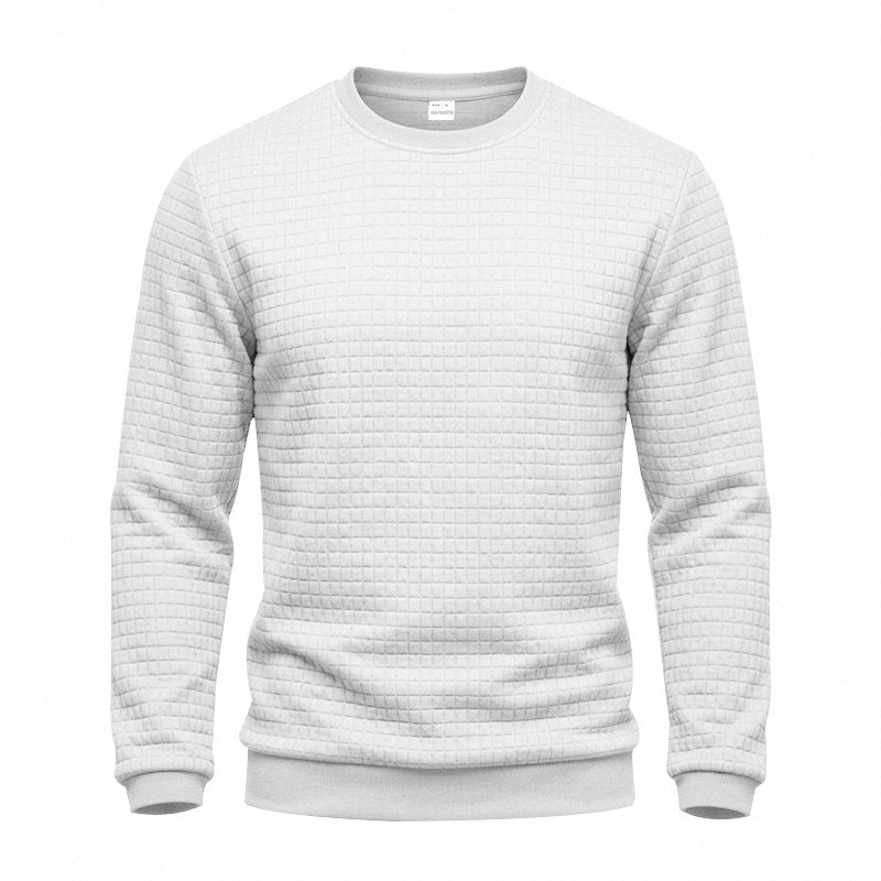 Herr Strukturerad Round Neck College-Tröja med Waffle Texture och Ribbstickade Muddar