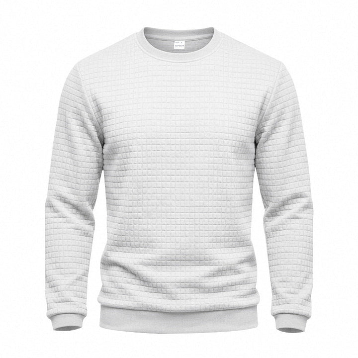 Herr Strukturerad Round Neck College-Tröja med Waffle Texture och Ribbstickade Muddar