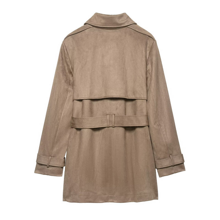 Dam Dubbel Breasted Mocka Effect Trenchcoat med Midjebälte