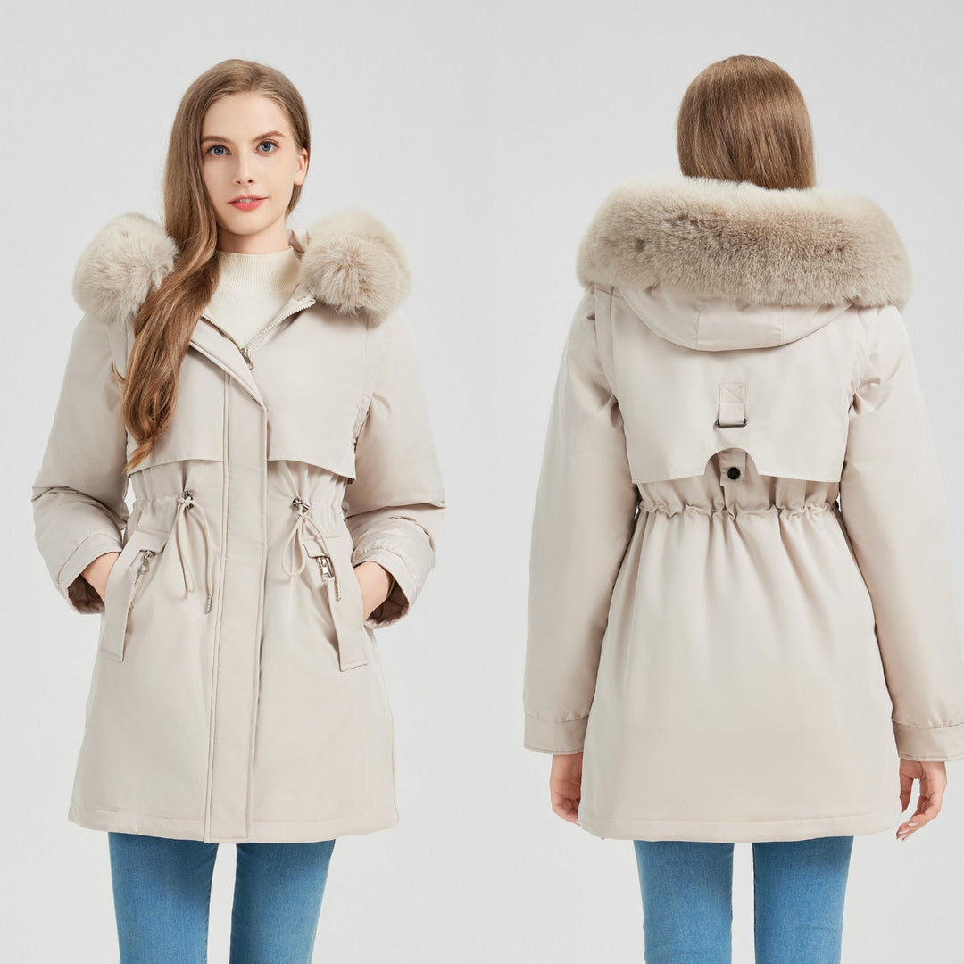 Dam funktionell parka med Avtagbar Fusk Päls Krage och Midja Drawstring