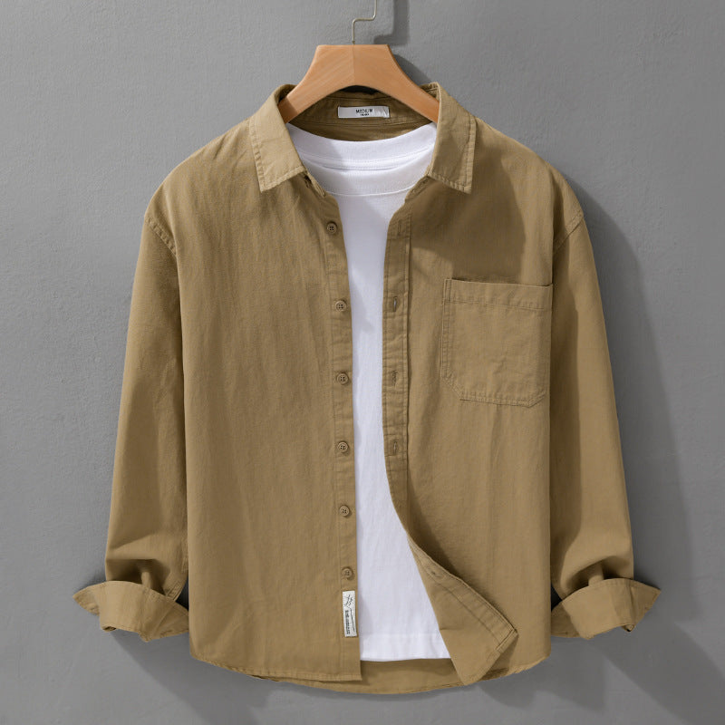 Herr Skjortjackas-Overshirt Tillverkad av Mjuk Bomull Twill med Avslappnad Passform och Utanpå Bröstficka