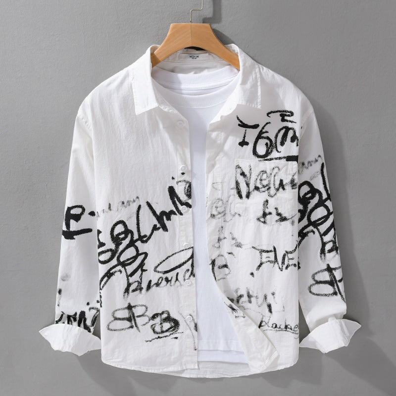 Herr Casual Overshirt med Grafisk Scribble Tryck och Bröstficka