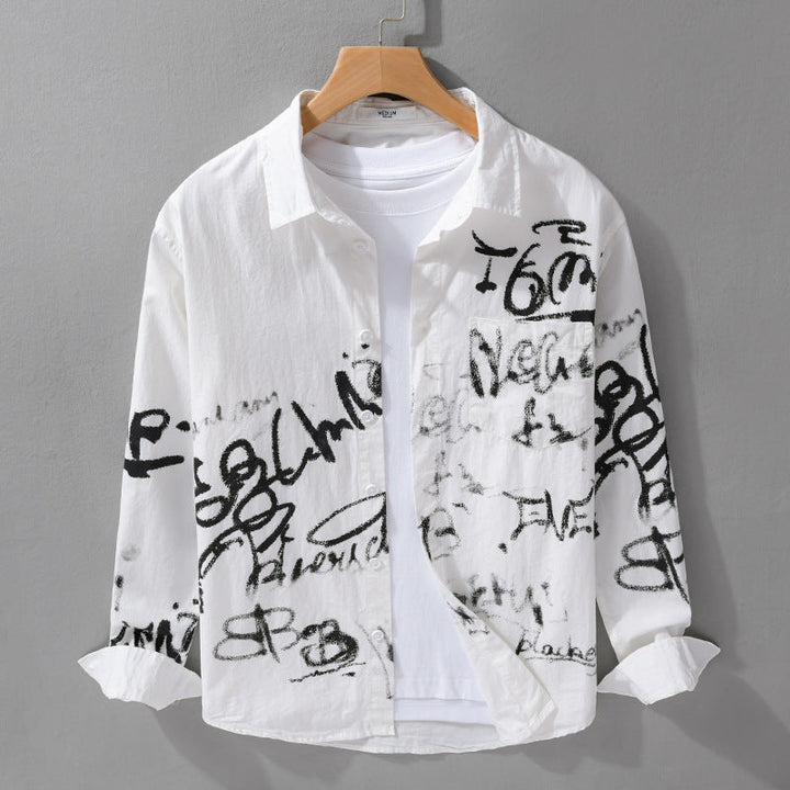 Herr Casual Overshirt med Grafisk Scribble Tryck och Bröstficka