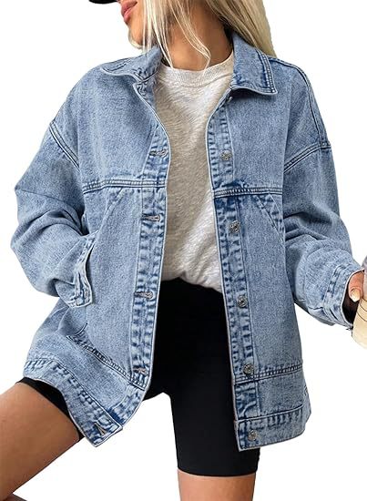 Dam oversize denimjacka med Deep Yoke, Straight fåll, och Vintage tvätta