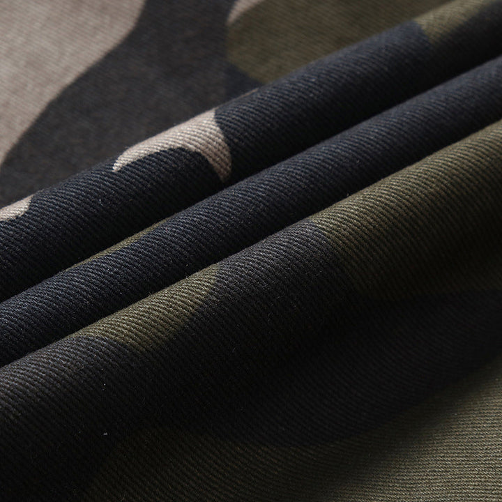 Herr Canvas Fältjacka i Militär Utility Stil med Axel Straps och Flera Fickor