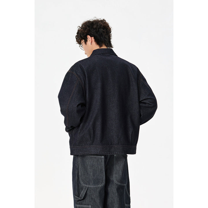 Herr lös passform Denim Worker Jacka med dold dragkedja och Slanted bröstficka