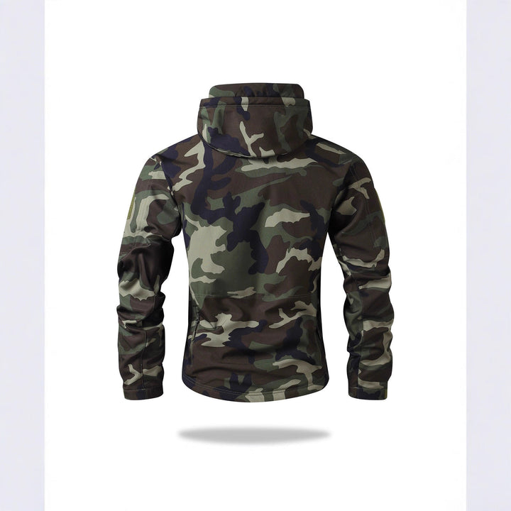 Herr Tactical Softshelljacka med Huva, Kamouflage Tryck och Multifunctional Fickor