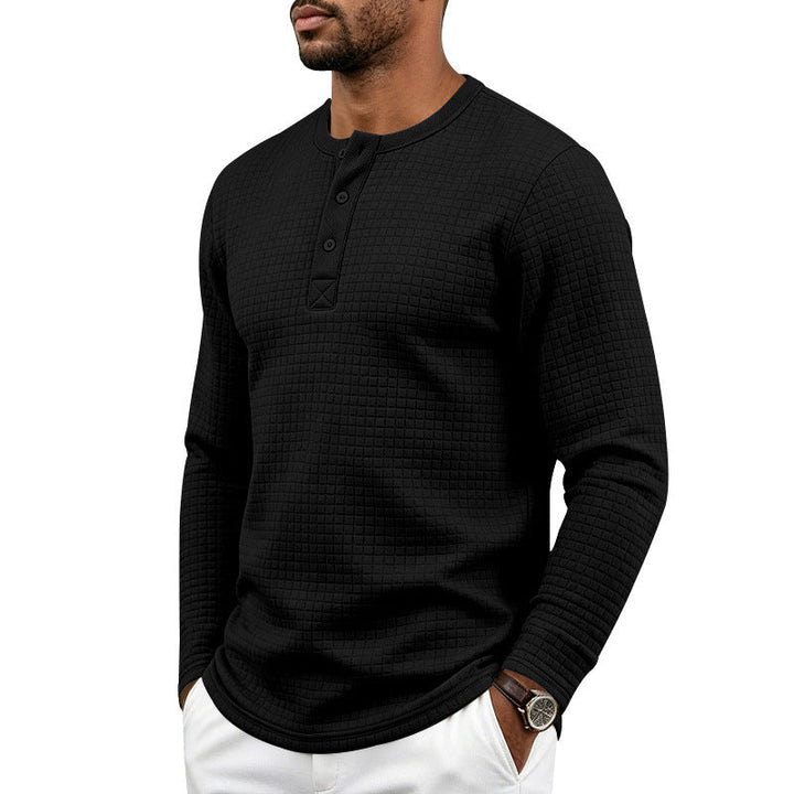 Herr Textured Termisk Henley Lång Ärm Skjorta med Waffle Texture och Rounded Fåll