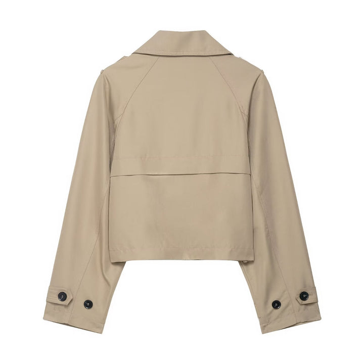 Dam 700+ Kort Trench Blouson med Double-Breasted Knapp Knäppning och Shoulder Patches