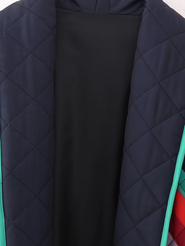 Dam vadderad Kimono jacka med Geometric färg Block tryck och Open fram