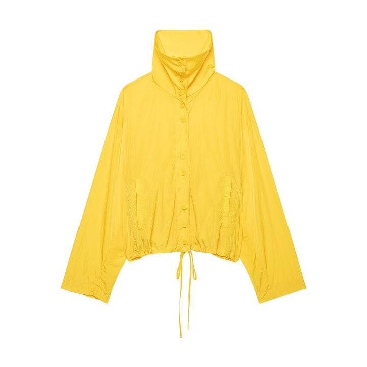 Dam Lätt Kort Windbreaker med Hög Stå Krage och Drawstring.