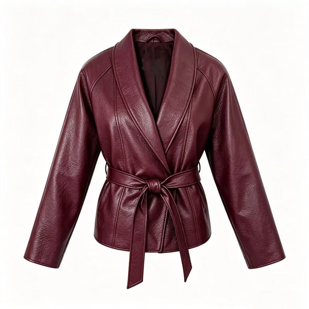 Dam Tailored Jacka i Konstläder med Shawl Krage och Belt