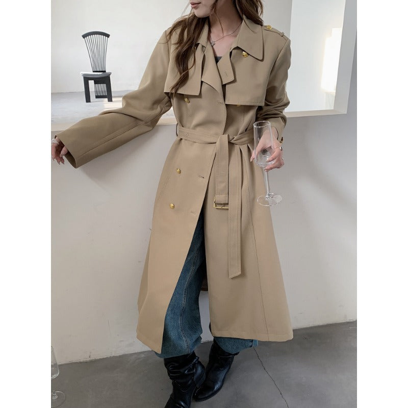 Dam skräddad trenchcoat med knytband och Golden knapp detaljer