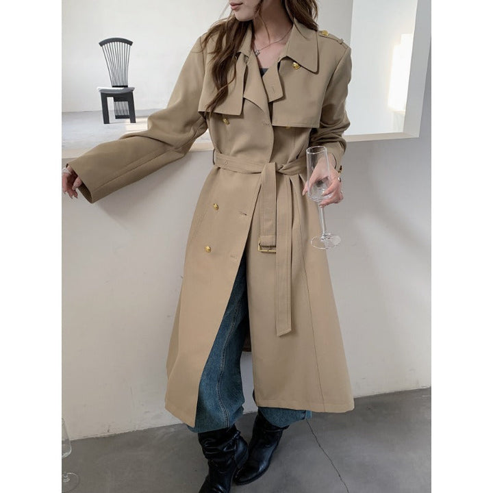 Dam skräddad trenchcoat med knytband och Golden knapp detaljer