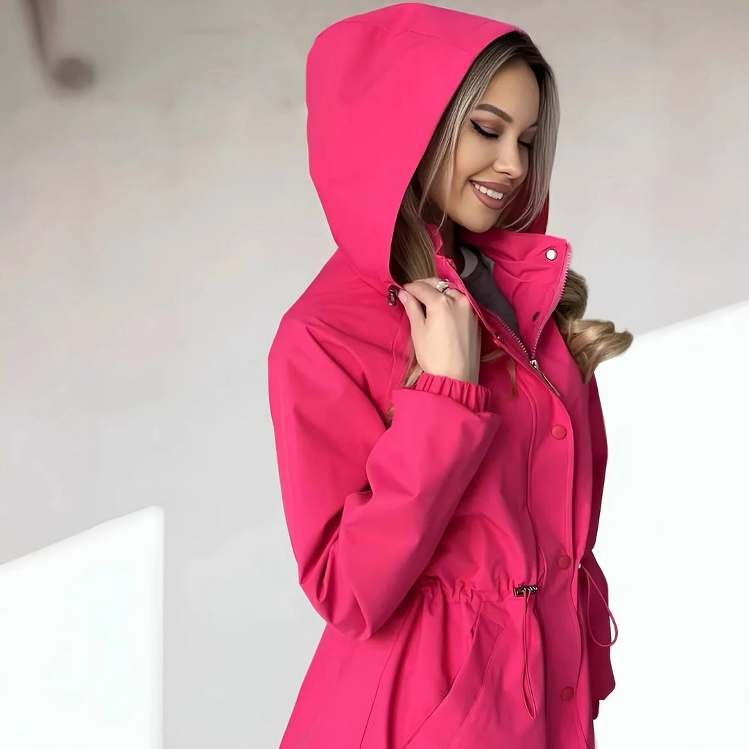 Dam vattenavvisande kort Parka med huva, dragsko och Snap knappslå