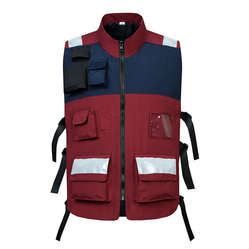 Unisex Multifunctional utilityväst med Reflective Stripes ID Window och Adjustable Side Straps