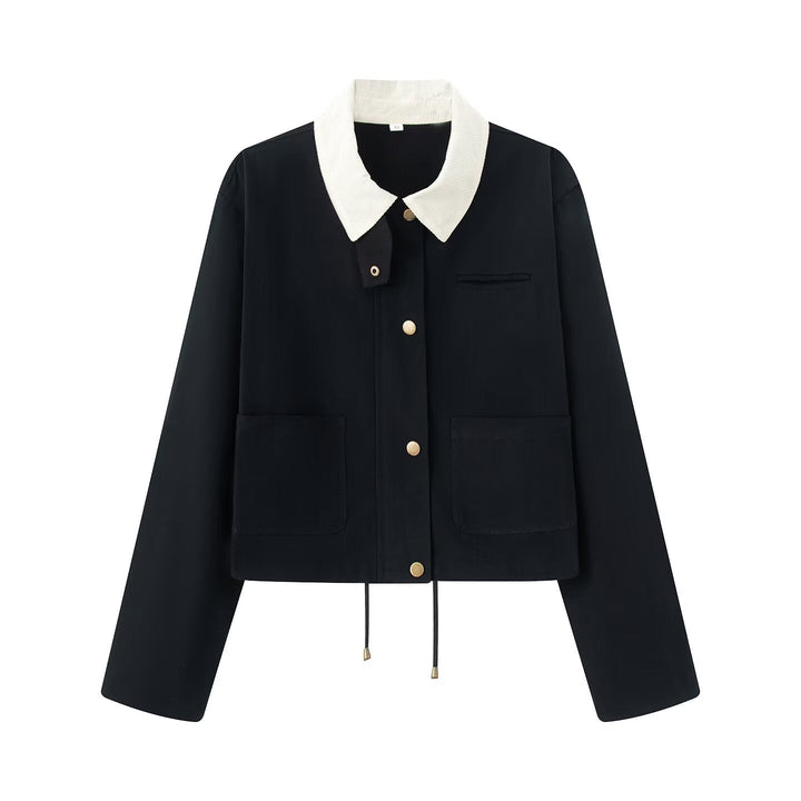 Dam Kort Boxig Övergångsjacka med Cord Krage, Drawstring och Patch Fickor