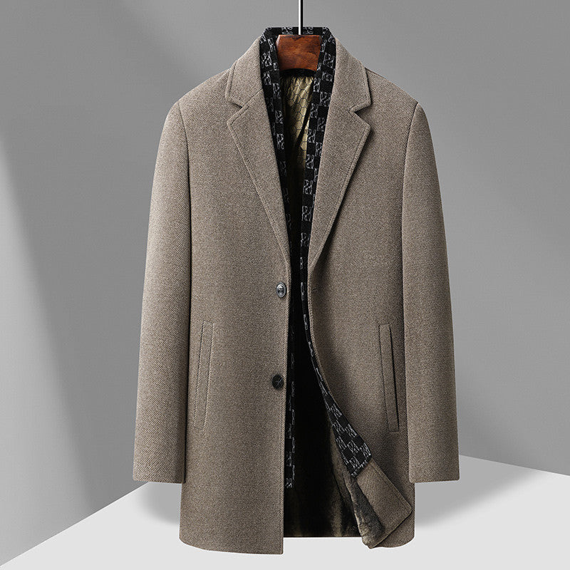 Herr Elegant Ull Blandning Overcoat med Uttagbar Quiltad Inre Jacka