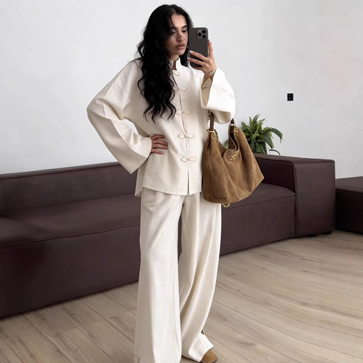 Dam oversize Mandarin jacka med Knot Closures och vid ärmar
