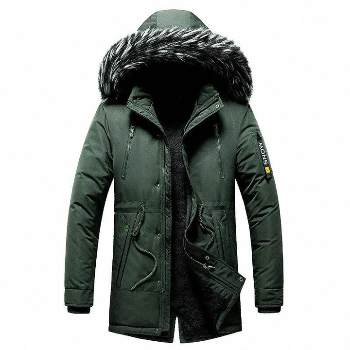 Herr Vinter Parkas med Imitation Päls Huva, Vadderad Termisk Kappa med Dragsko