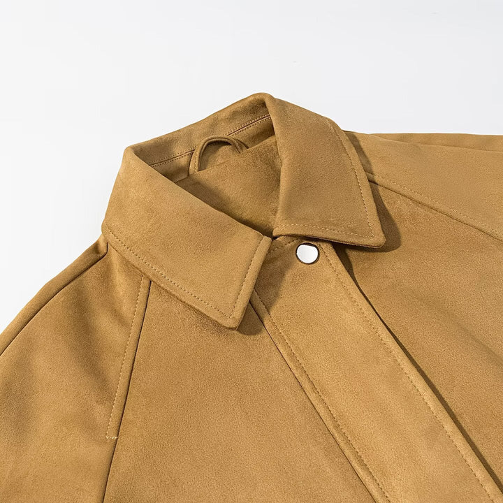 Dam kort jacka in mocka look med raglan ärmar och elastic fåll