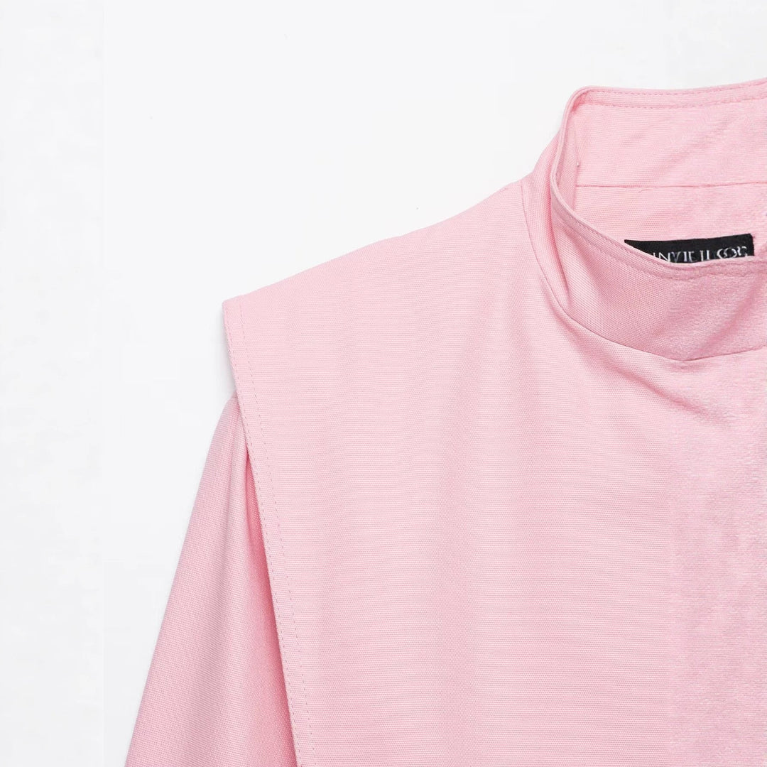 Dam Tailored Kort Jacka med Asymmetrisk Stå Krage och Dekorativ Tryckknapp Knappar