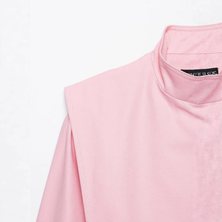 Dam Tailored Kort Jacka med Asymmetrisk Stå Krage och Dekorativ Tryckknapp Knappar