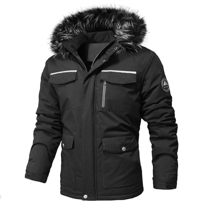 Herr Värmande parka med Fusk Päls Huva och vattenavvisande Isolering