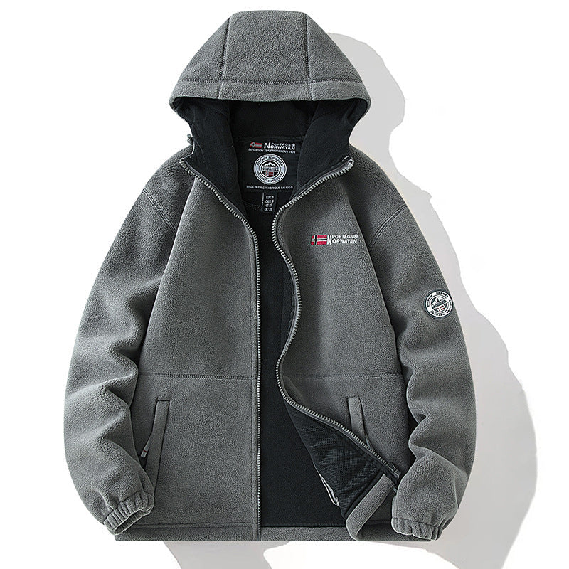 Herr Fleece Jacka med Hög Krage, Brushed Inner Side och Concealed Dragkedja Fickor