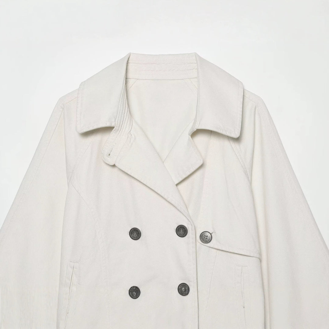 Dam Kort Double-Breasted Trench-Cape med Wide Krage och Three-Quarter Ärmar