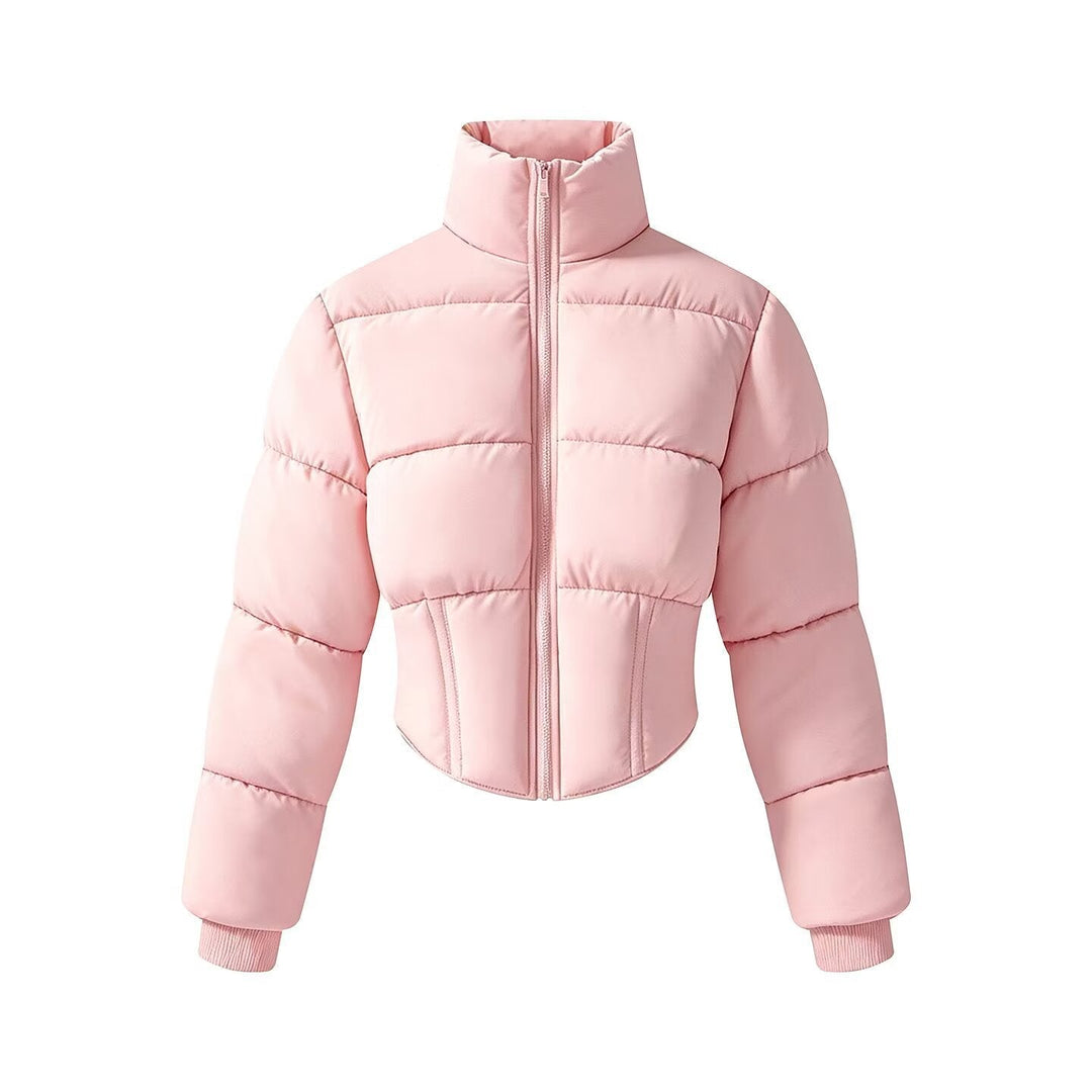 Dam Kort Skärning Quiltad Jacka med Fitted Corset Section