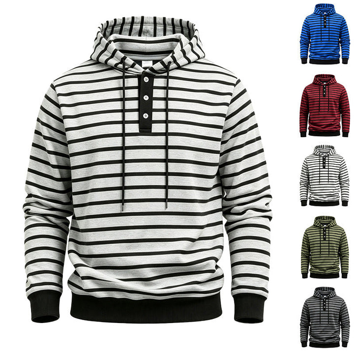 Herr Randig Luvtröja med Henley Slå, Dragsko och Ribbstickade Muddar