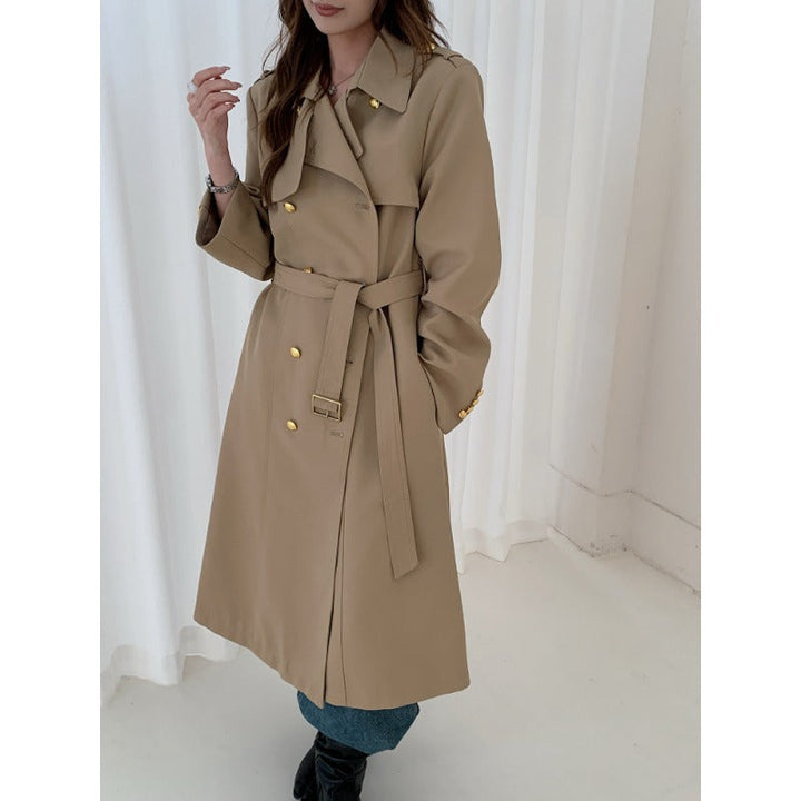 Dam skräddad trenchcoat med knytband och Golden knapp detaljer