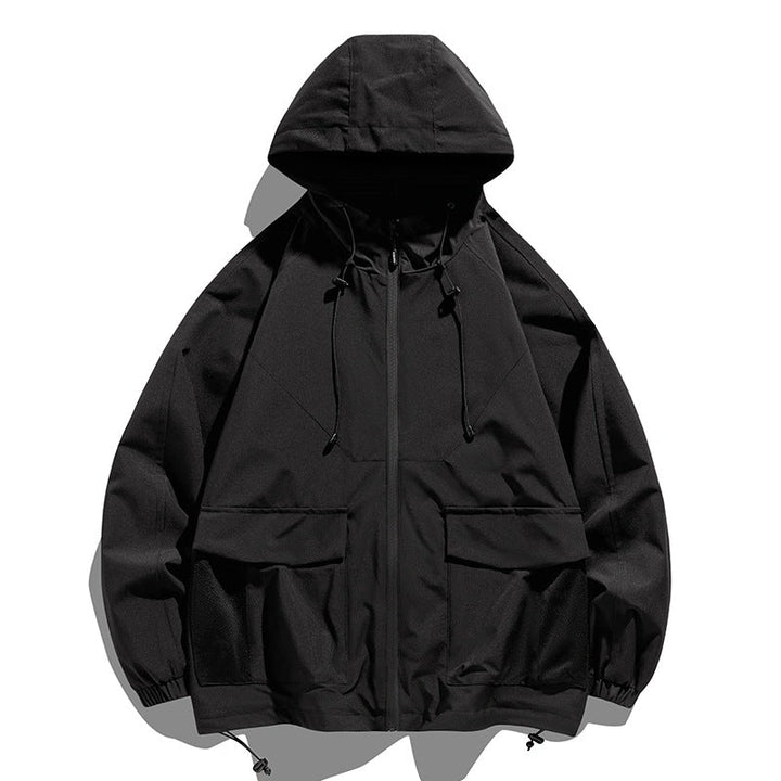 Herr Oversize Utility Softshelljacka med Huva, Patches och Justerbar Fåll