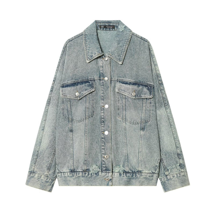 Dam oversize denimjacka in Vintage Washed look med Chest Flap fickor